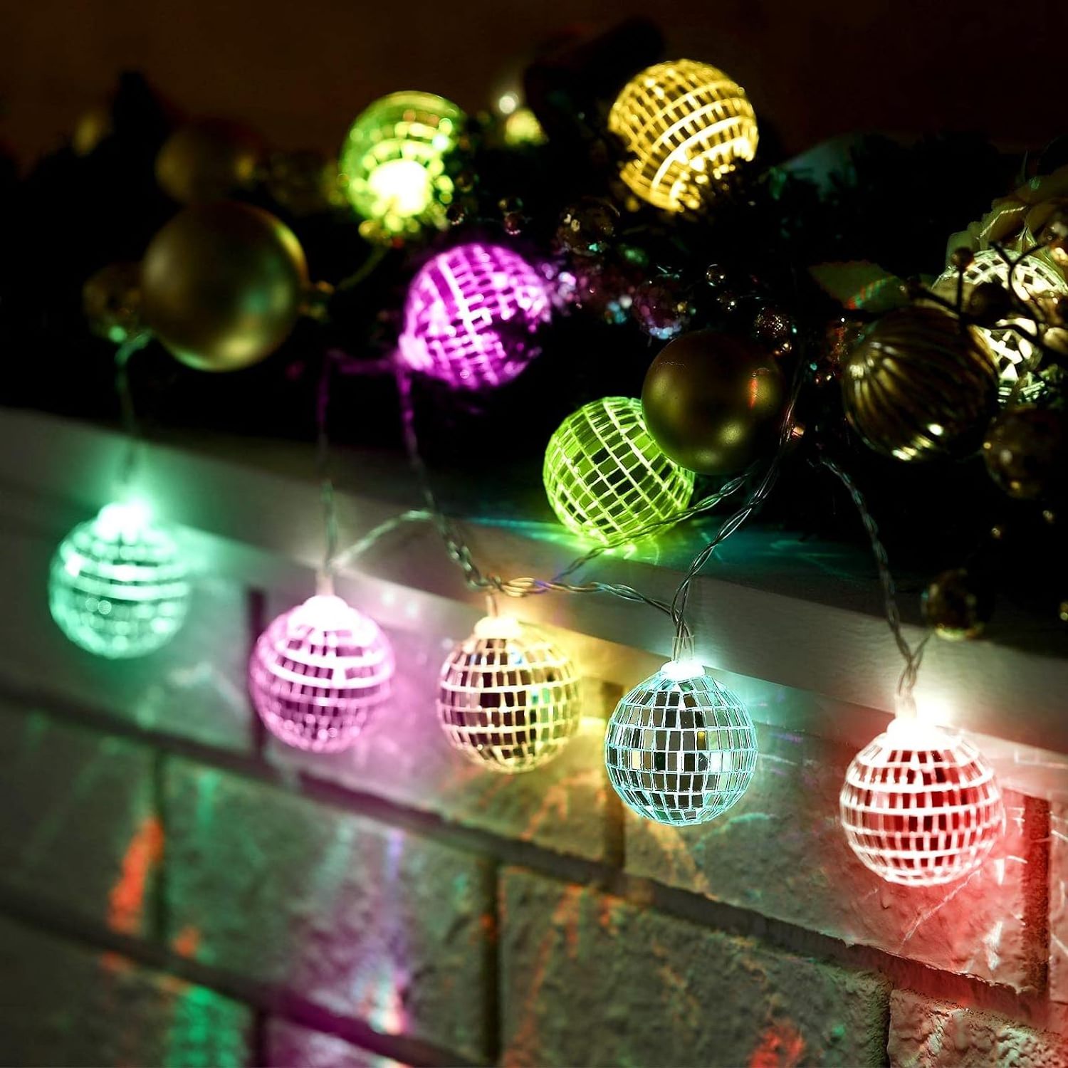 Mini Mirror Disco Balls String Lights Hanging  Party Light Garland Dance Ornaments for Xmas Tree Decoration Holiday Wall Window