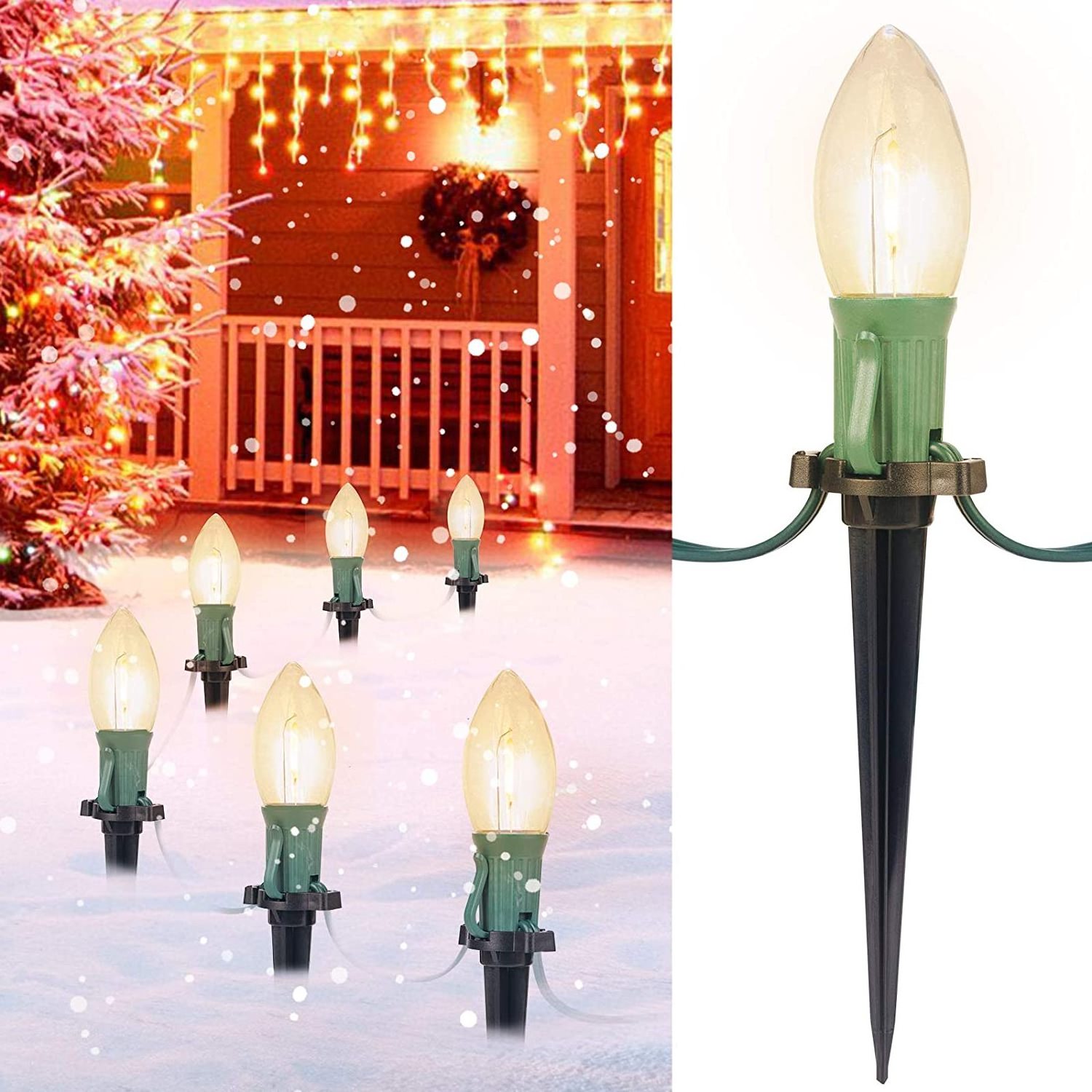 US Plug Holiday Christmas Light Stakes Universal 4.5 Inch Outdoor C7/C9 Stakes Light decoration  for patio pathway