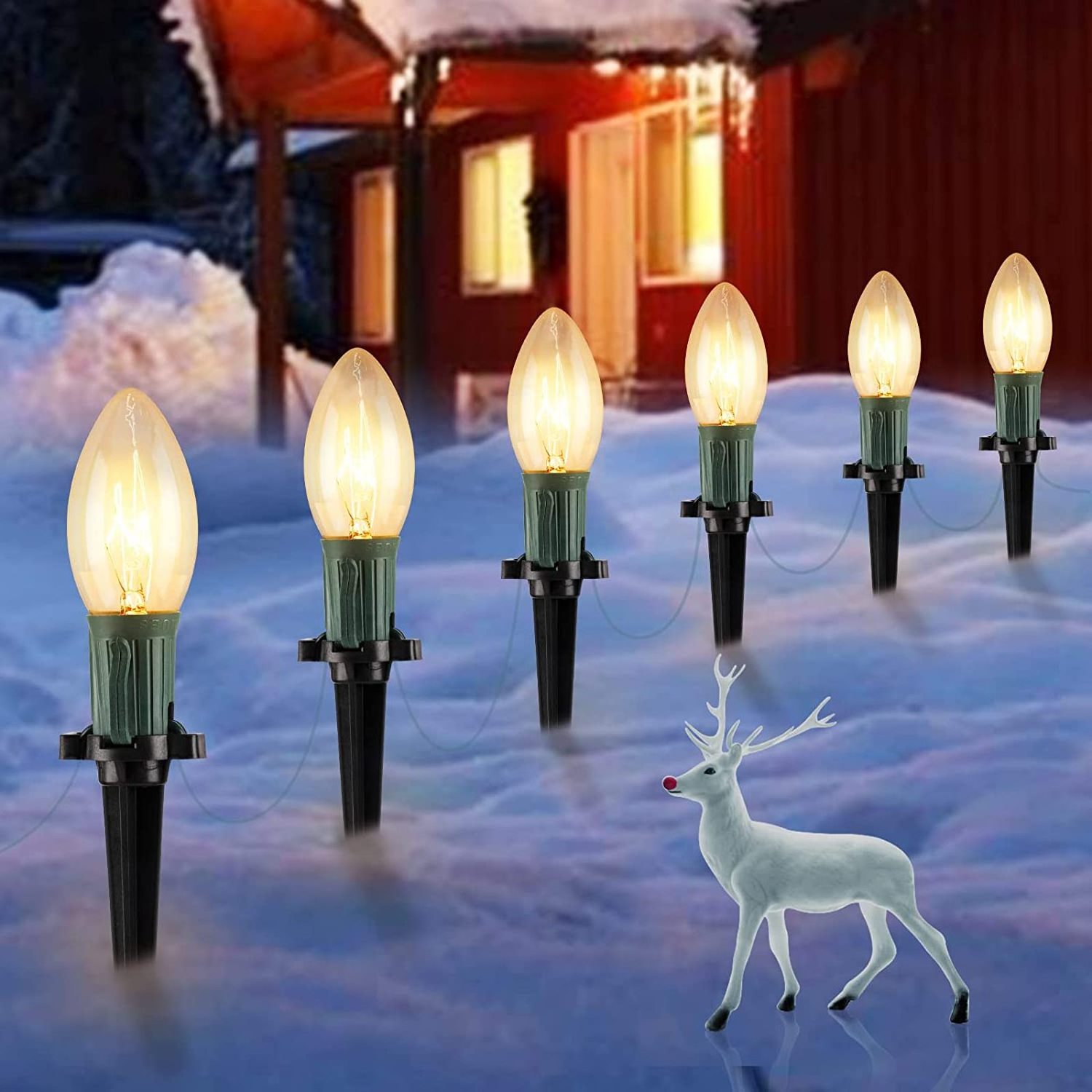 US Plug Holiday Christmas Light Stakes Universal 4.5 Inch Outdoor C7/C9 Stakes Light decoration  for patio pathway