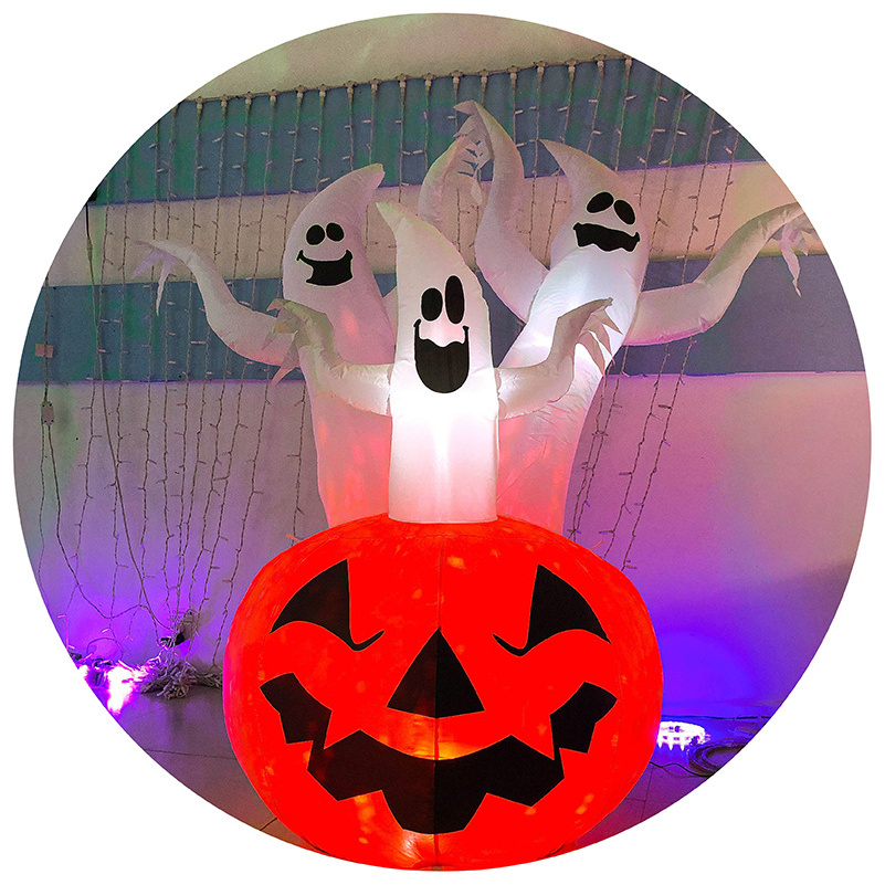 6FT Pumpkin Shape Halloween Light 3PCS Ghost 12V DC Inflatables Outdoor Pumpkin Halloween Light