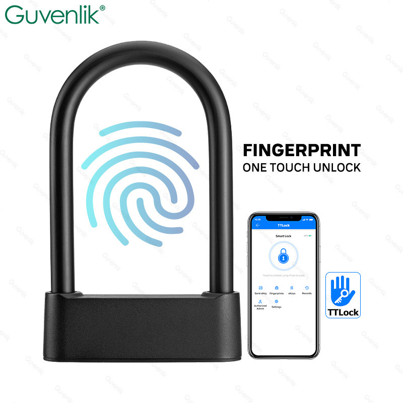 Guvenlik TTlock Bicycle Electronic Anti Theft Security Recognition Smart Fingerprint Lock Padlock U-Shaped Padlock