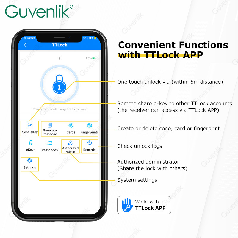 Guvenlik TTlock Tuya Wifi Touch Electronic Digital Smart Fingerprint Biometric Lock Padlock With Key