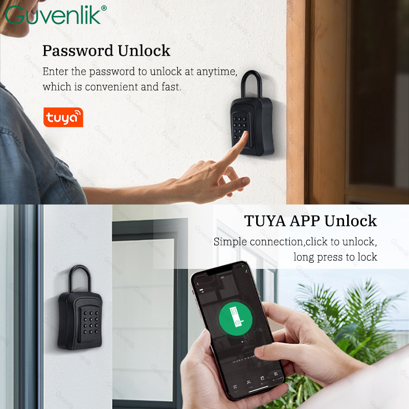 Guvenlik Tuya Waterproof Electric Password Biometric Wall Mounted Key Safe Lock Box Outdoor Smart Key Box