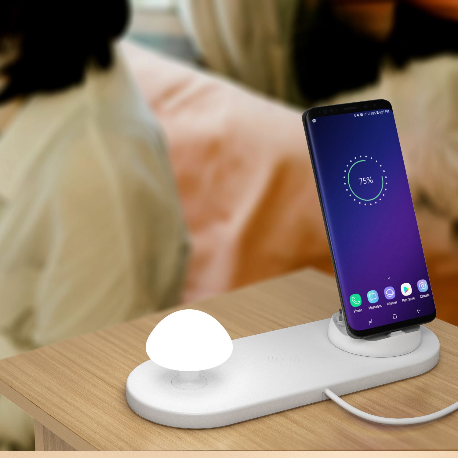 Smart Promotion Mobile Phone Wireless Charging Chargers Desk Mushroom Lamp With Phone Charger For iPhone Xaomi Huawei Phone