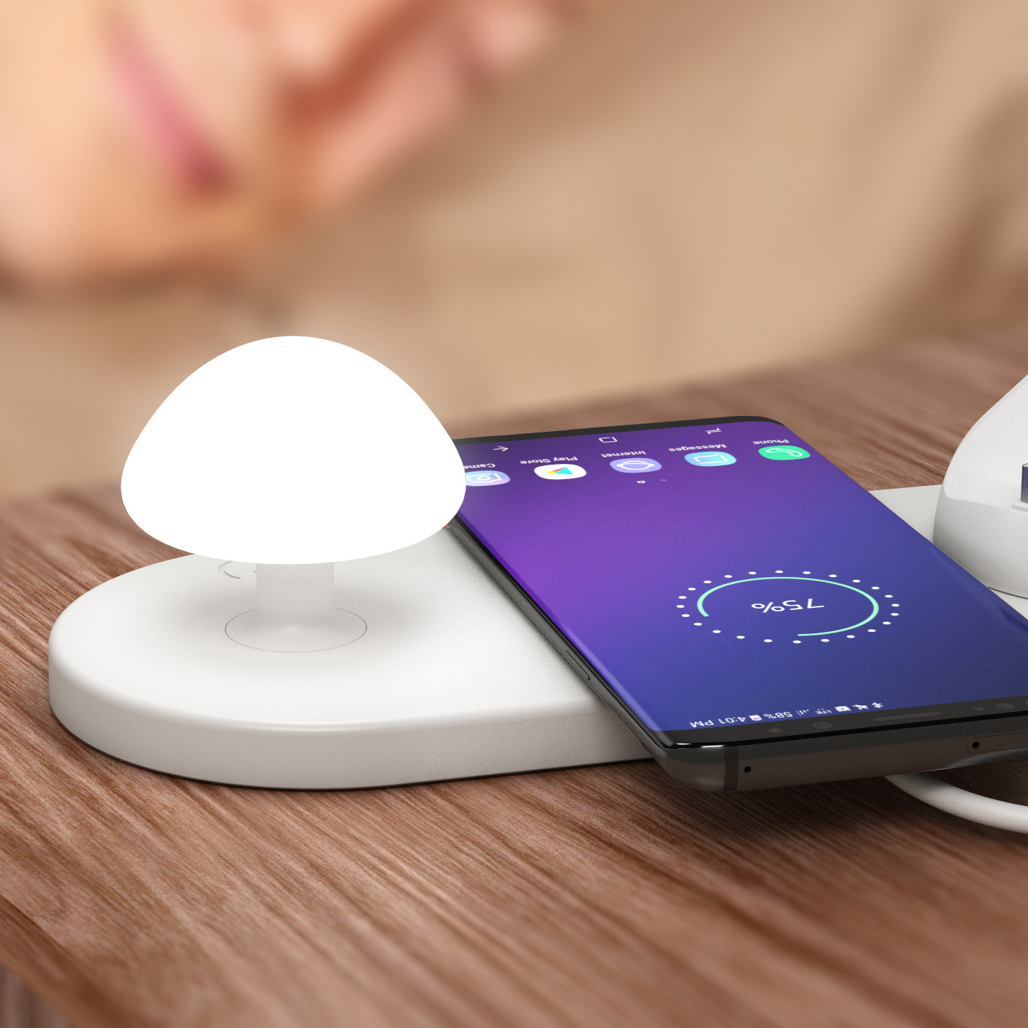 Smart Promotion Mobile Phone Wireless Charging Chargers Desk Mushroom Lamp With Phone Charger For iPhone Xaomi Huawei Phone