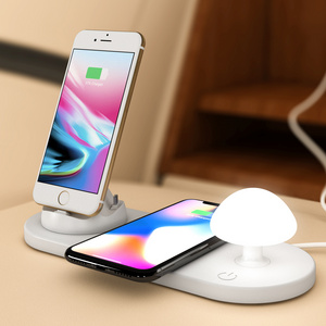 Smart Promotion Mobile Phone Wireless Charging Chargers Desk Mushroom Lamp With Phone Charger For iPhone Xaomi Huawei Phone