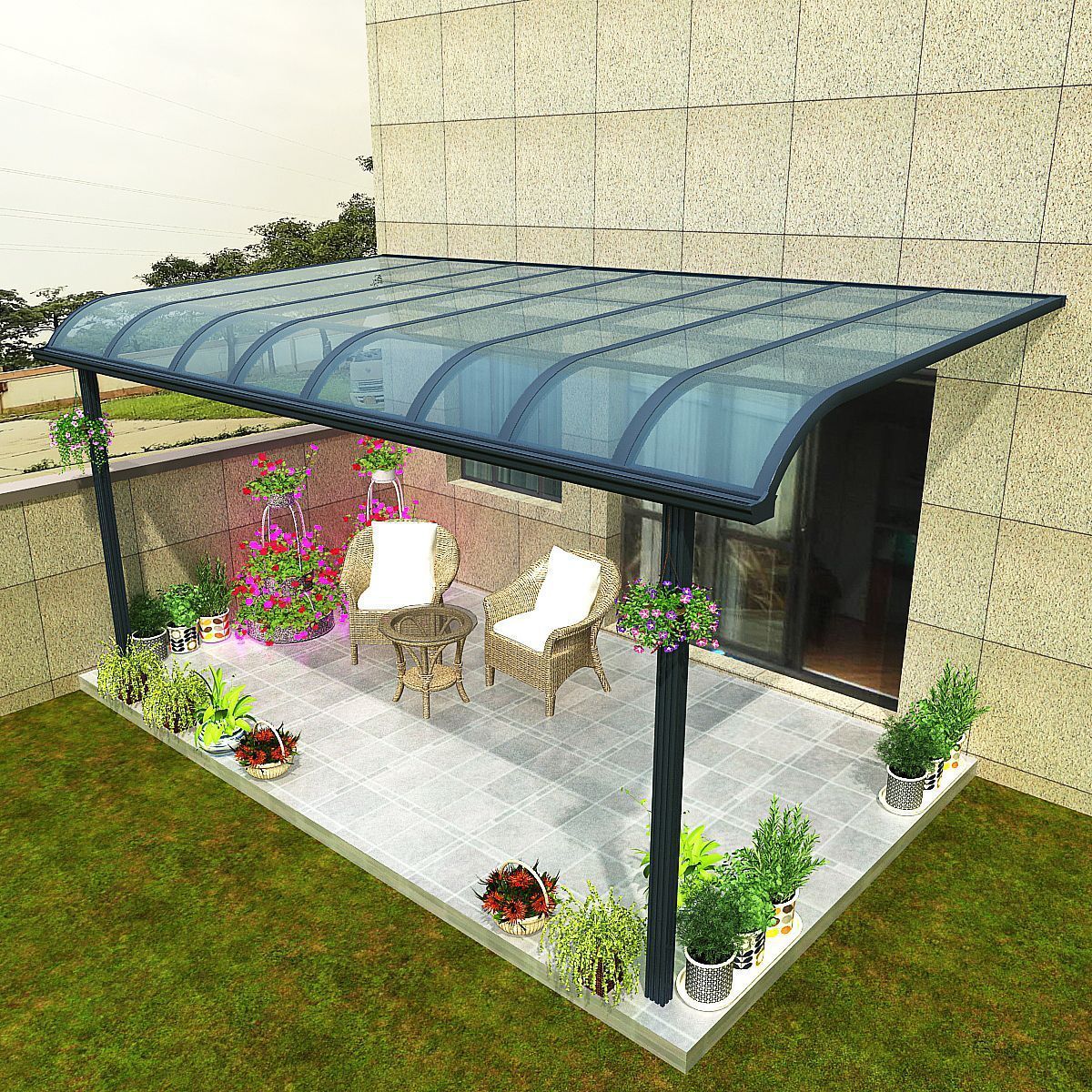 High Quality Anti-UV Outdoor Easy Assemble Solid Polycarbonate Sun Shade Carport Gazebo Shed Balcony Canopy