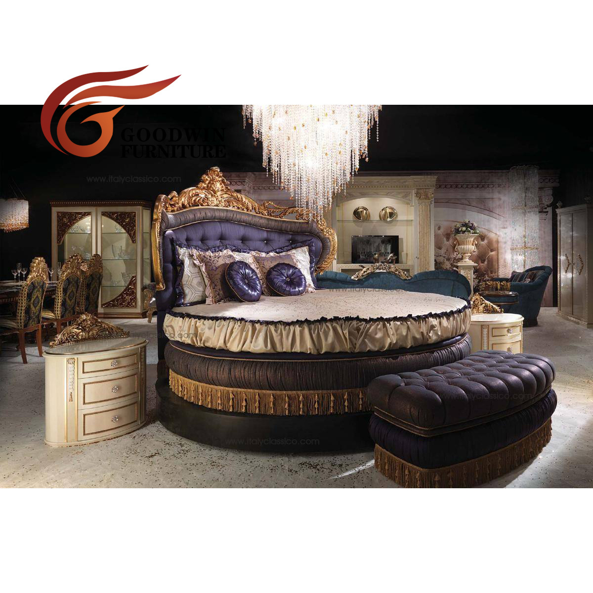 Goodwin Classic Vintage Luxury Style Solid Wood Bedroom Furniture Round Bed TO71B