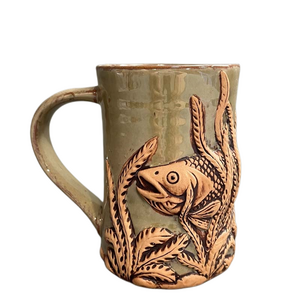 450ml embossed stoneware hand painted water mug unique sea fish seaweed coffee mug