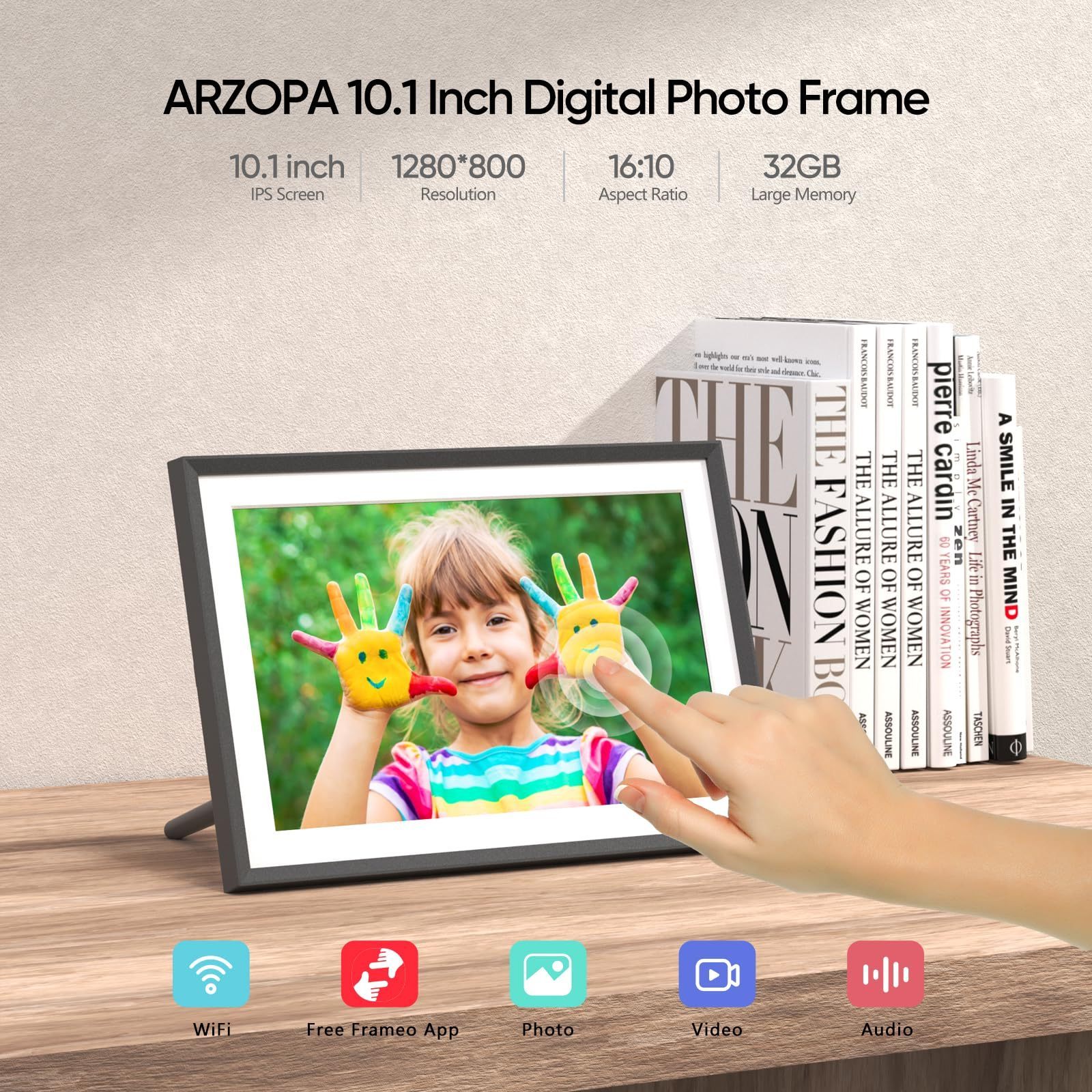 Arzopa 10.1 Inch Wifi Touch Video NFT Digital Photo Picture Display Marco Retratos Cuadro Porta Portaretrato Frame