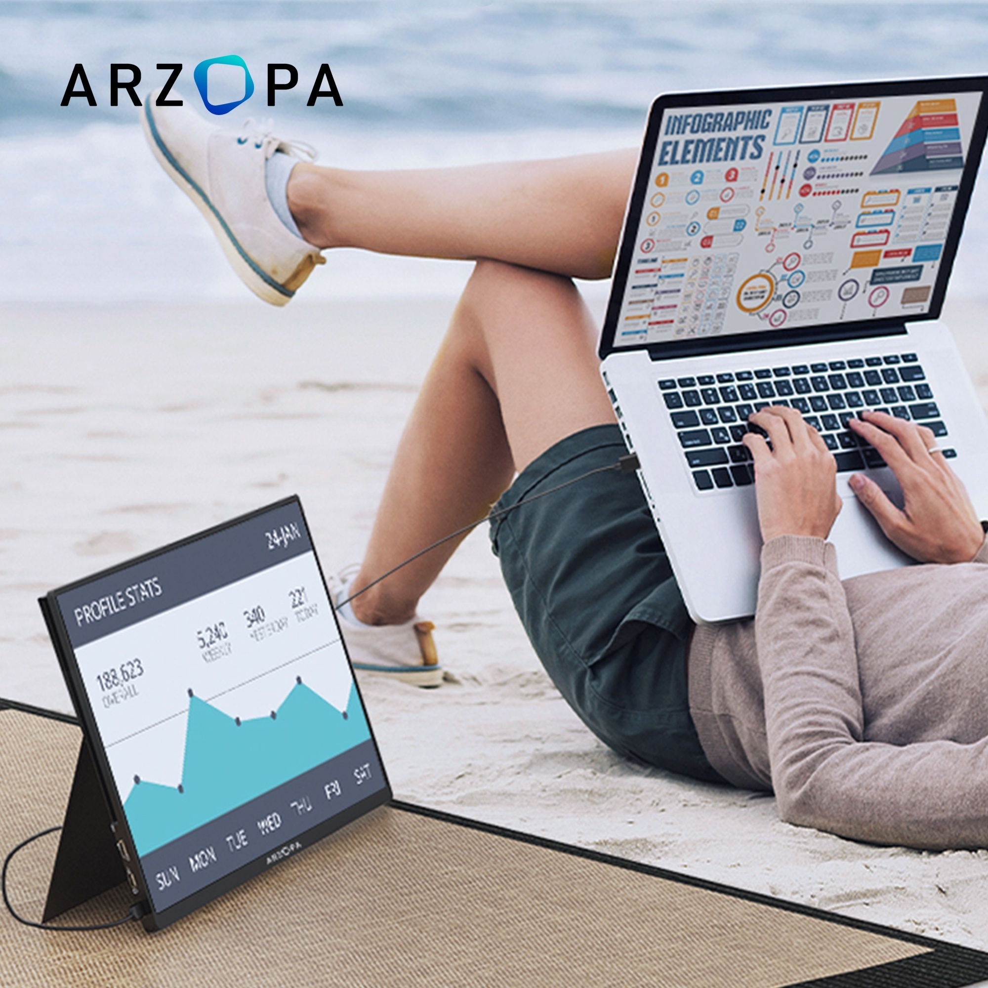 Arzopa 15.6 Inch 1080P Extended Multi Portable Mobile Dual Screen USB Laptop Monitor with Dual Speakers