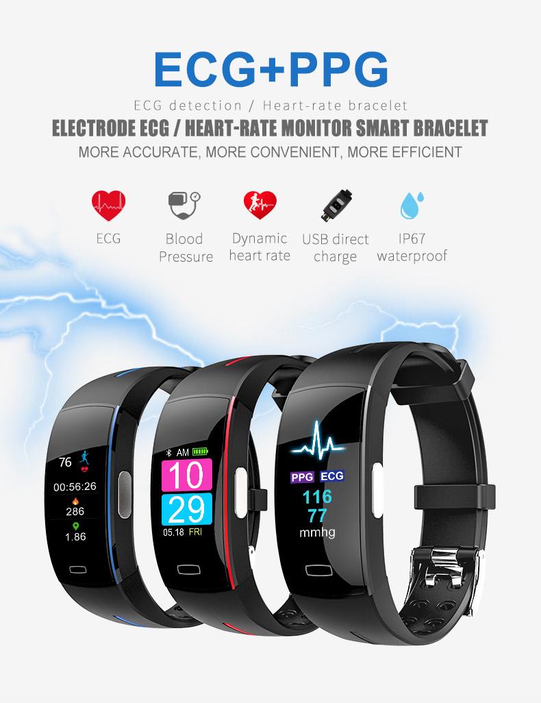 Smart Bracelet PPG ECG HRV Heart Rate Blood Oxygen Temperature Monitor Color Screen Smart Wristband