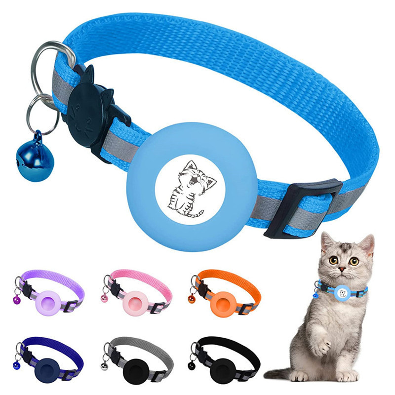 Adjustable Reflective Airtag ID Tag Bell Cat Collar for Cat Dog Kitten Puppy