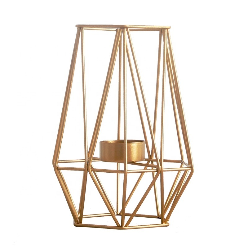 China Factory Direct Sale Gold Hexagon Shaped Geometric Design Tea Light Votive Candle Holders