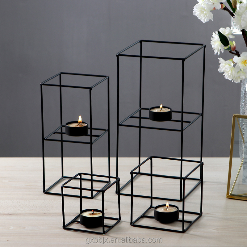 Wholesale Handmade Decorative Geometric Square Metal Tea Light Display TableTop Canterpiece Wedding Favors Candle Holder