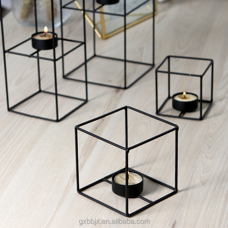 Wholesale Handmade Decorative Geometric Square Metal Tea Light Display TableTop Canterpiece Wedding Favors Candle Holder