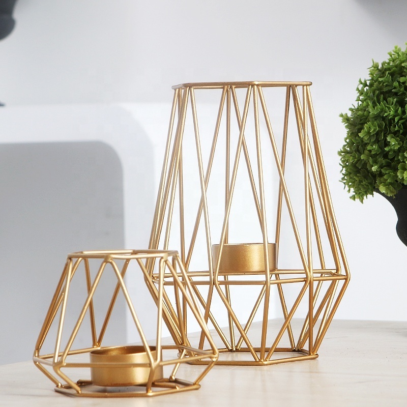 China Factory Direct Sale Gold Hexagon Shaped Geometric Design Tea Light Votive Candle Holders