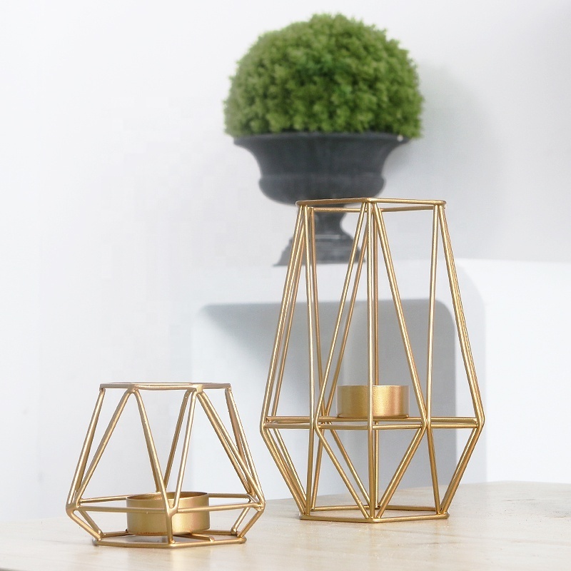 China Factory Direct Sale Gold Hexagon Shaped Geometric Design Tea Light Votive Candle Holders