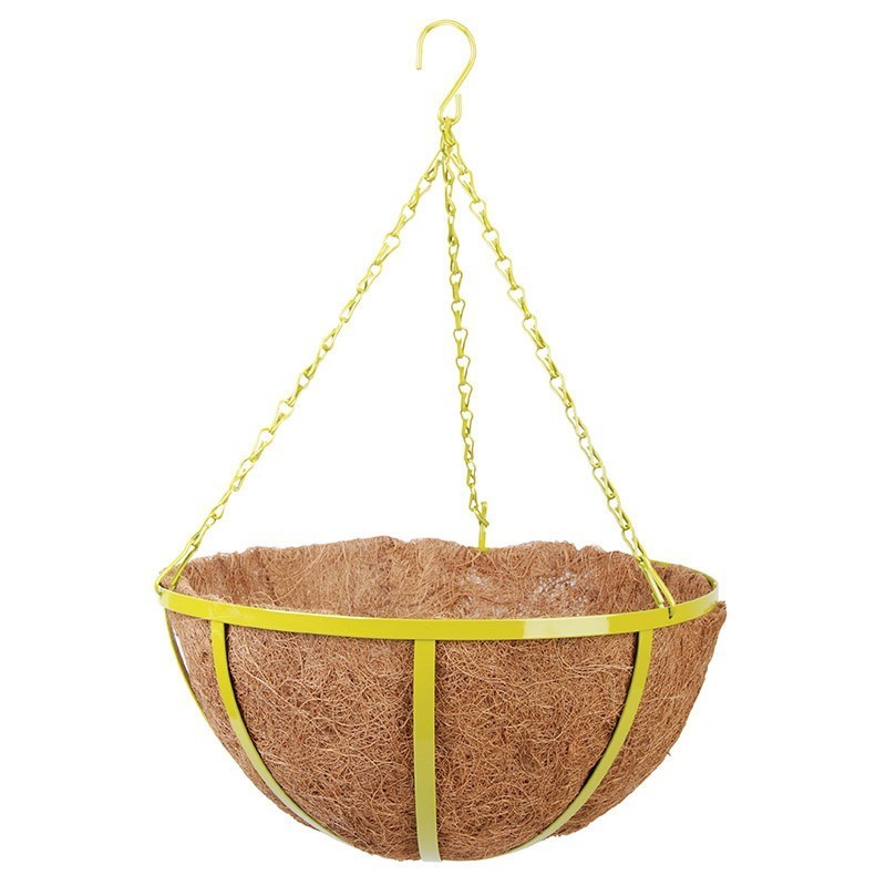 Metal Hanging Planter Basket Round Wire Plant Holder Pots Hanger Iron with Chain Porch Decor Flower with Coco Coir Liner 14 Inch