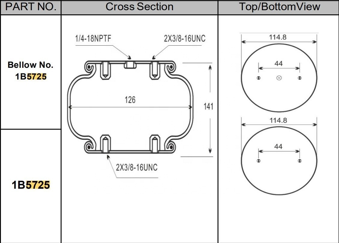 Trucks Suspension System Spare Parts Single Convoluted Air Bellow 1B 5725 / Fierestone airide spring W01-358-7725