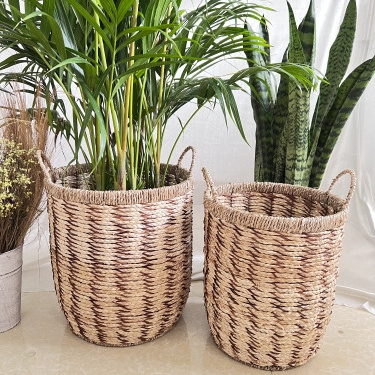 Hand made  Woven Water Hyacinth Basket Planter rattan Sea grass Planer for  Home Storage and garden