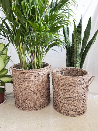 Hand made  Woven Water Hyacinth Basket Planter rattan Sea grass Planer for  Home Storage and garden