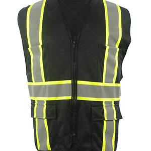 Custom LOGO Black Hi Vis Viz High Visibility Reflective Custom Safety Vest Workwear Executive Waistcoats