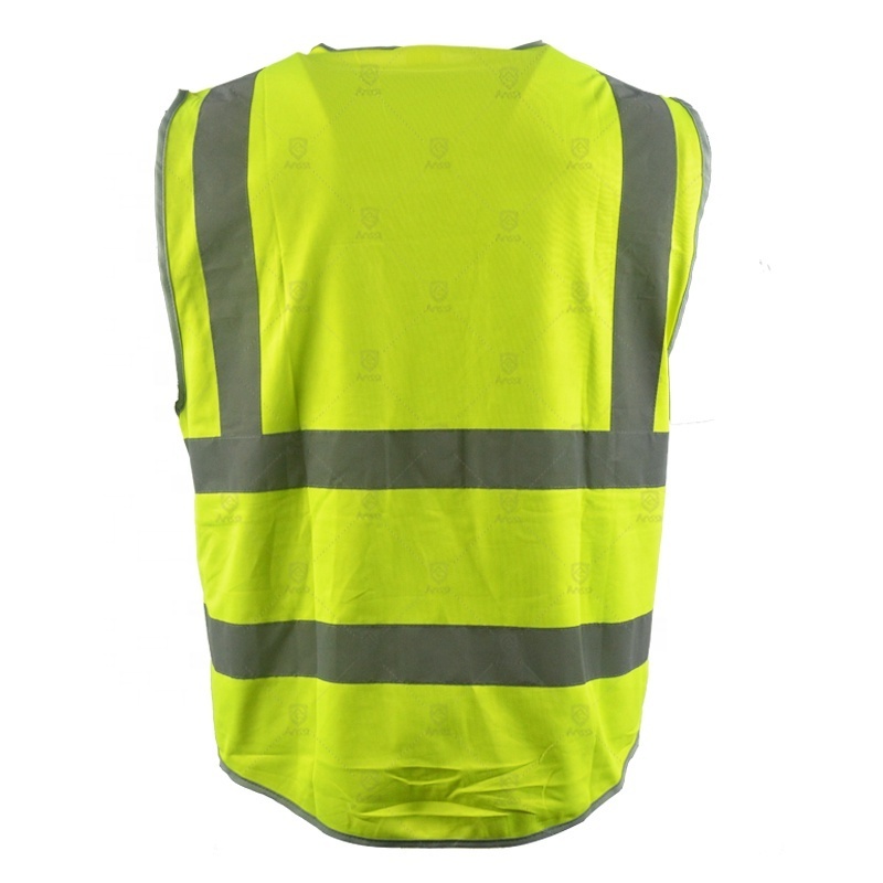 Stock or custom construction security high visibility reflective fluorescent worker vest with  pockets for men roadway safety