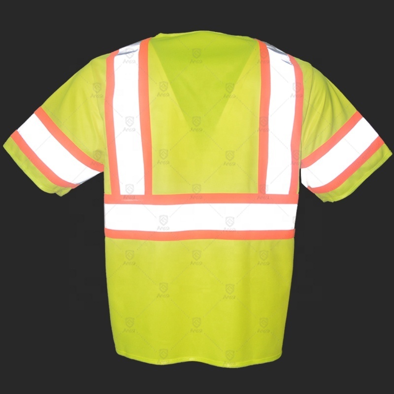 High visibility fluorescence yellow half sleeve security waistcoat ANSI class 3 safety reflective safety vest with pockets