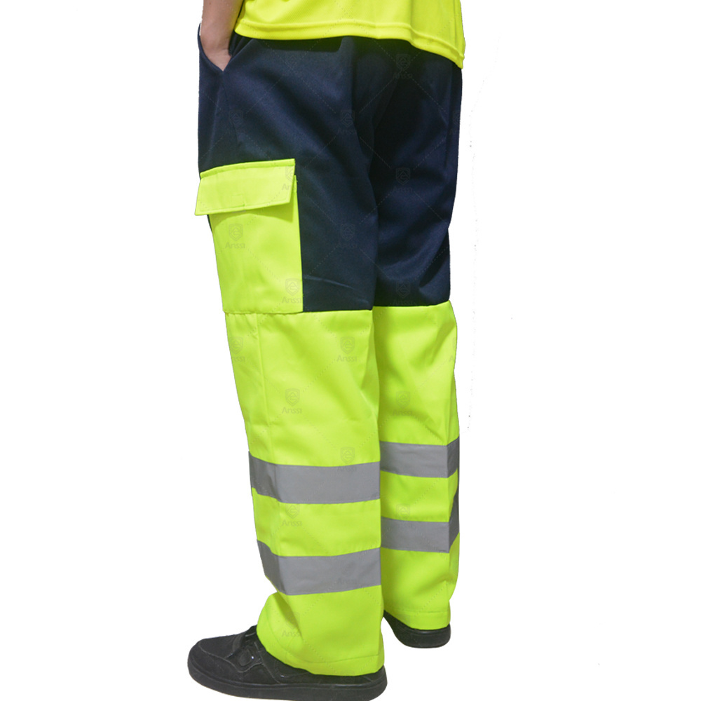 High Quality High Visibility Traffic Road Safety Reflective Work Cool Pants Yellow Construction Security Trousers