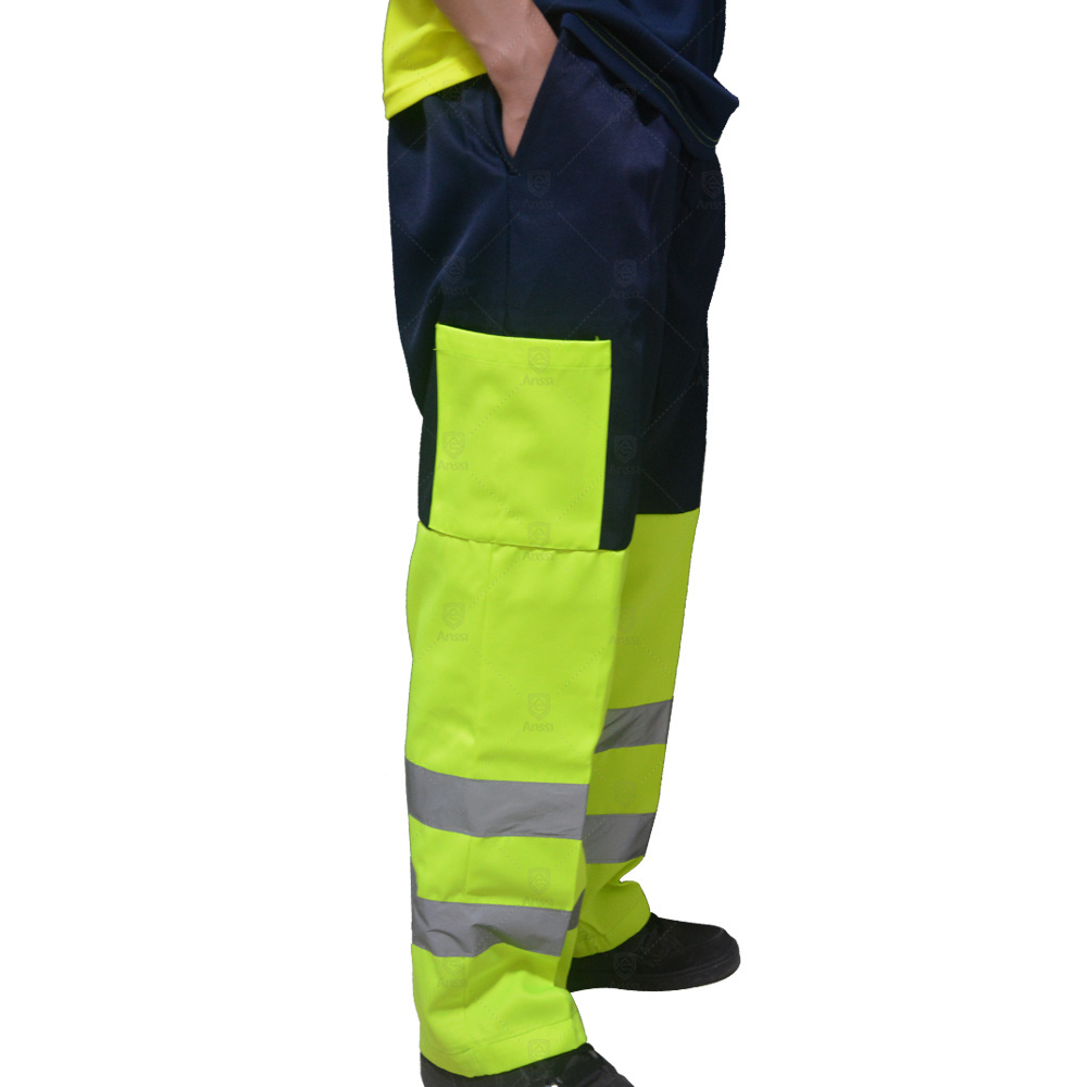 High Quality High Visibility Traffic Road Safety Reflective Work Cool Pants Yellow Construction Security Trousers