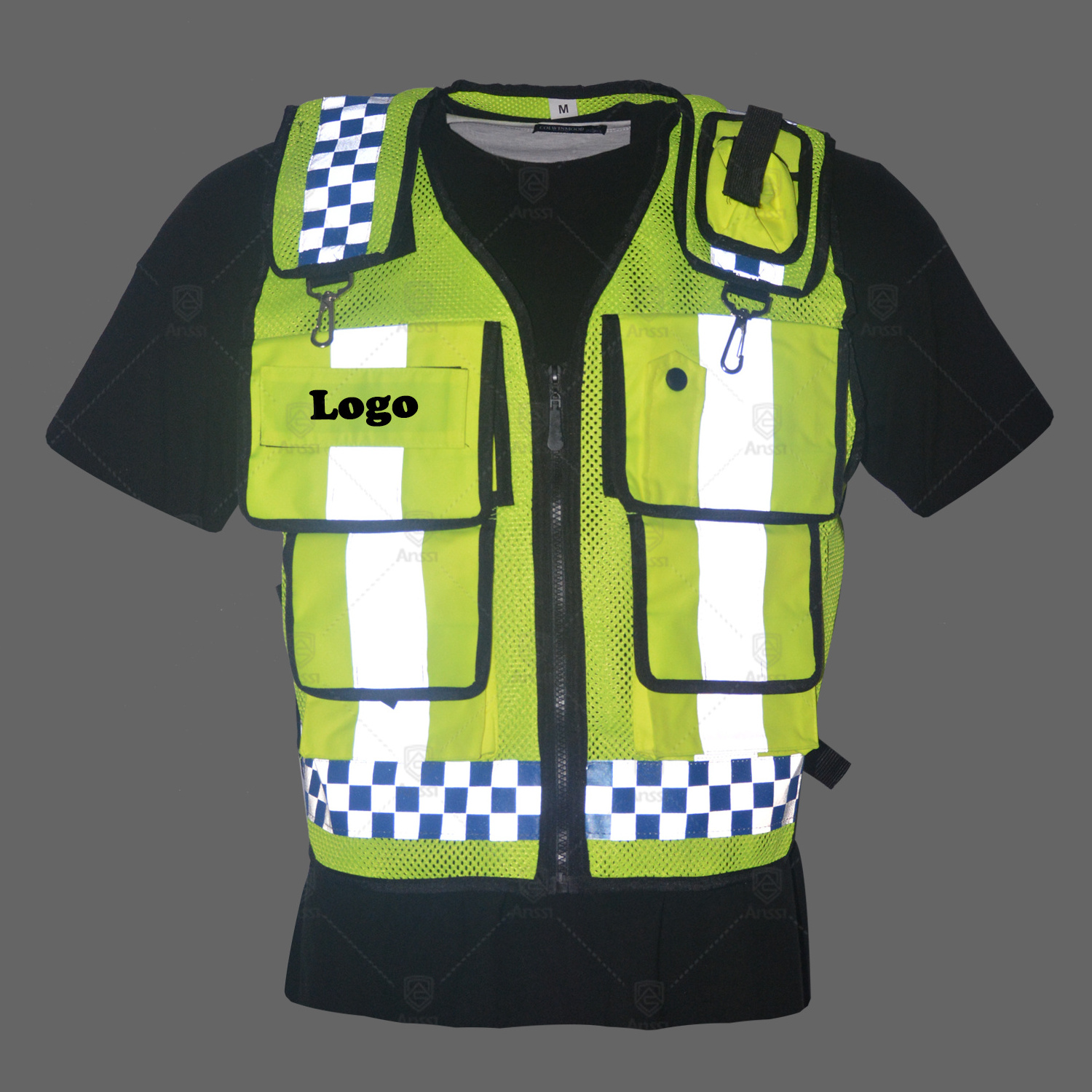 High visibility traffic safety waistcoat multi-function pocket hi vis reflective vest with custom logo