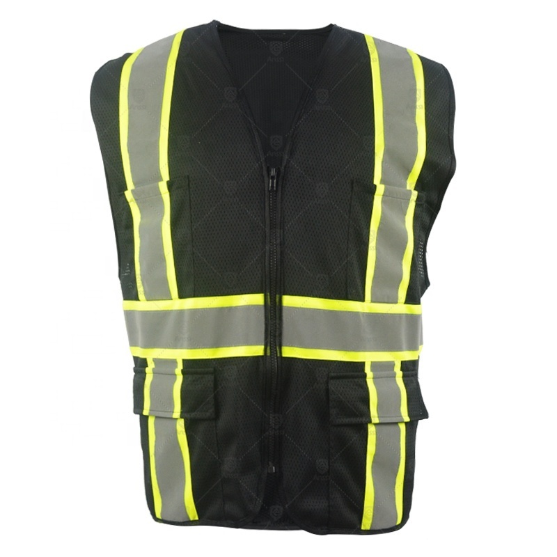 Custom LOGO Black Hi Vis Viz High Visibility Reflective Custom Safety Vest Workwear Executive Waistcoats