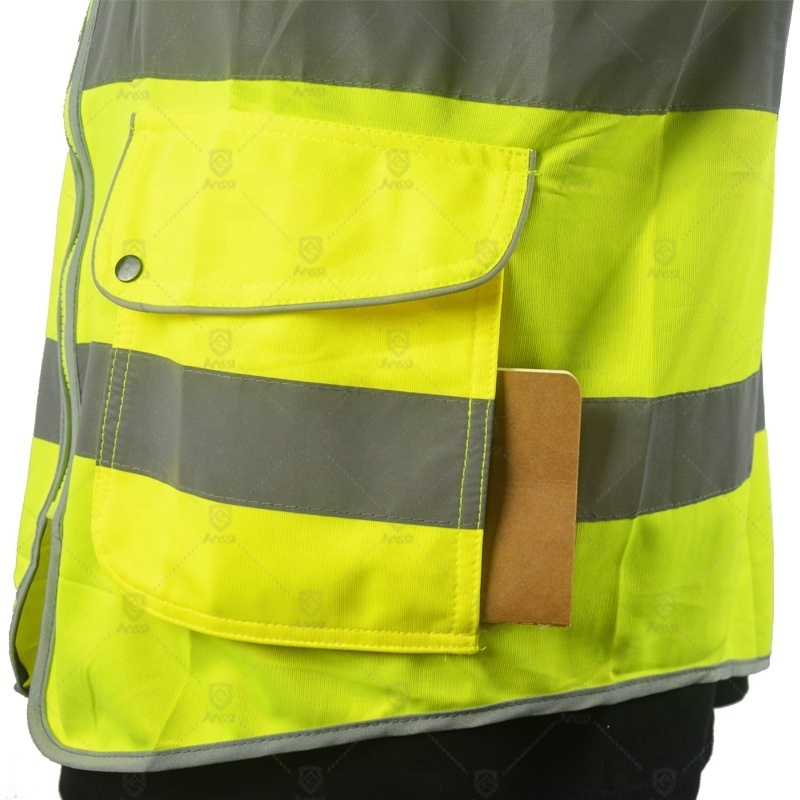 Cheap high visibility yellow mesh fabric ansi class 2 safety hi vis reflective vest with zipper and pockets