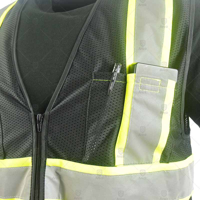 Custom LOGO Black Hi Vis Viz High Visibility Reflective Custom Safety Vest Workwear Executive Waistcoats