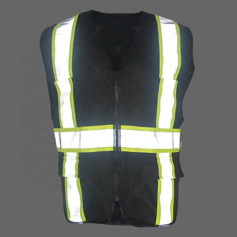 Custom LOGO Black Hi Vis Viz High Visibility Reflective Custom Safety Vest Workwear Executive Waistcoats