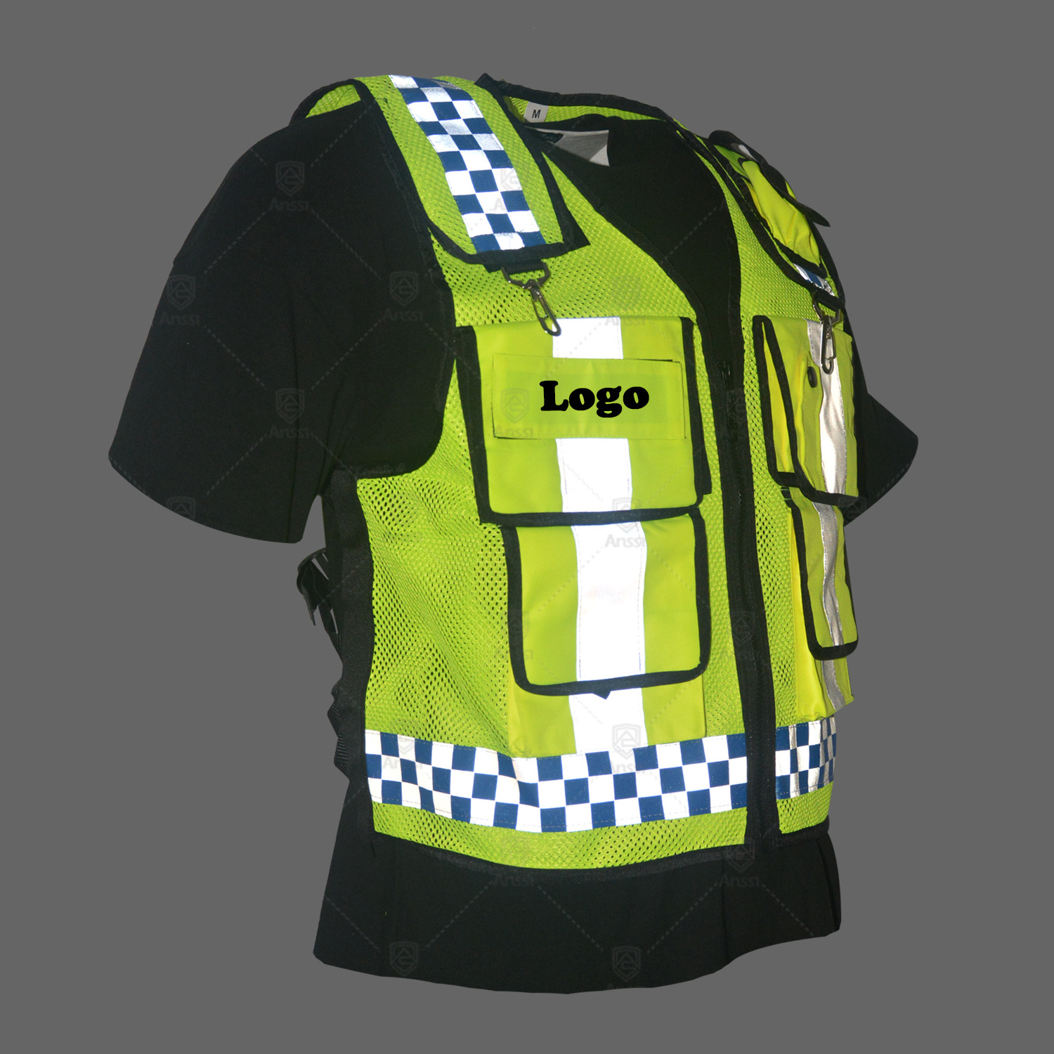 High visibility traffic safety waistcoat multi-function pocket hi vis reflective vest with custom logo