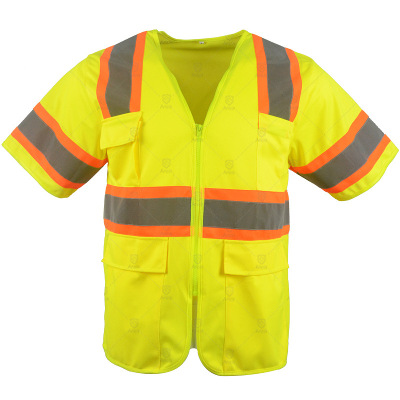 High visibility fluorescence yellow half sleeve security waistcoat ANSI class 3 safety reflective safety vest with pockets