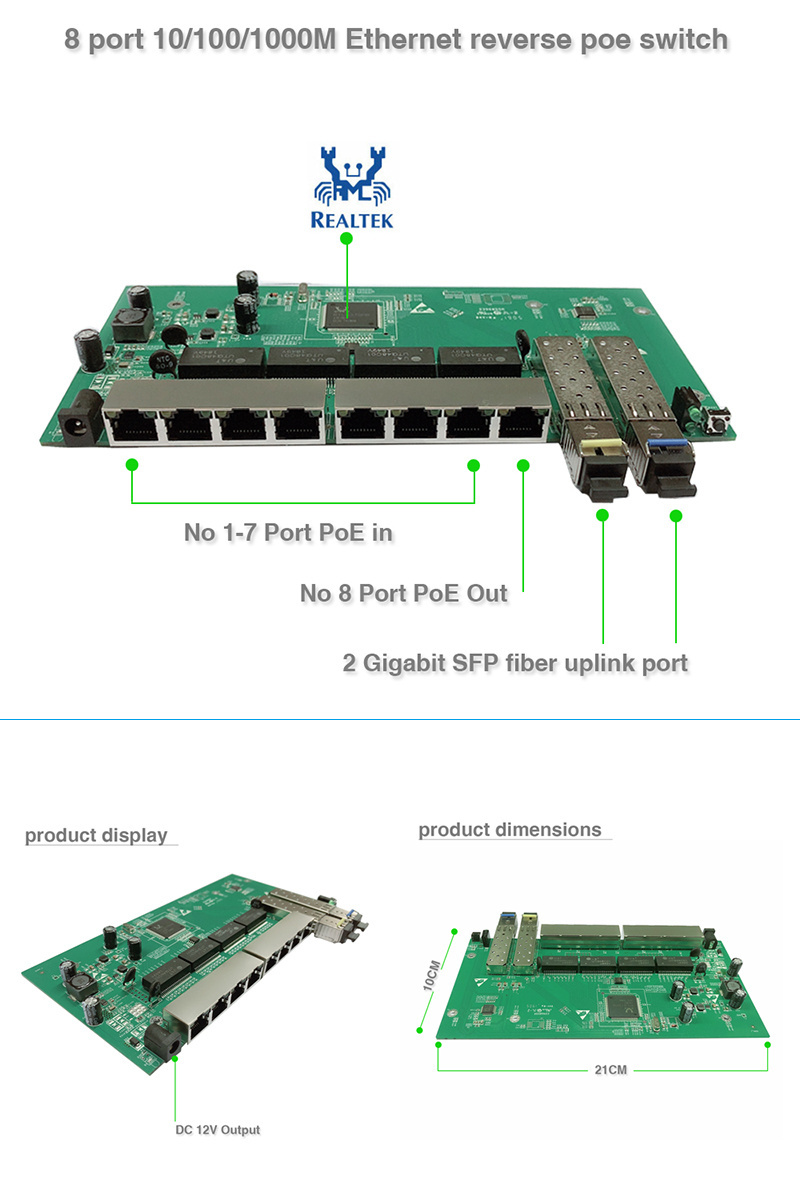 8 port gigabit 24V 48V passive switch PoE inverso 1000Mbps VLAN managed reverse PoE switch