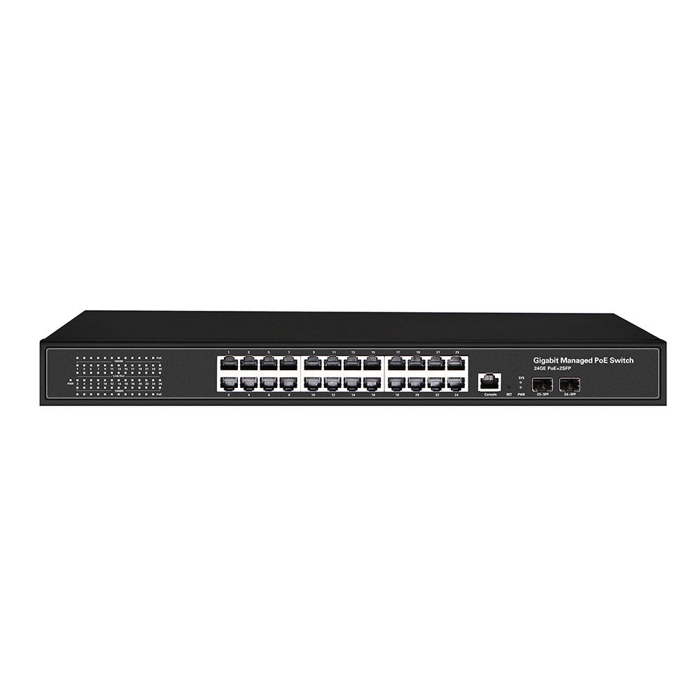 ODM 400W Gigabit IPv6 L2 L3 Managed 24 Port PoE Switch with 2X1G SFP Slots