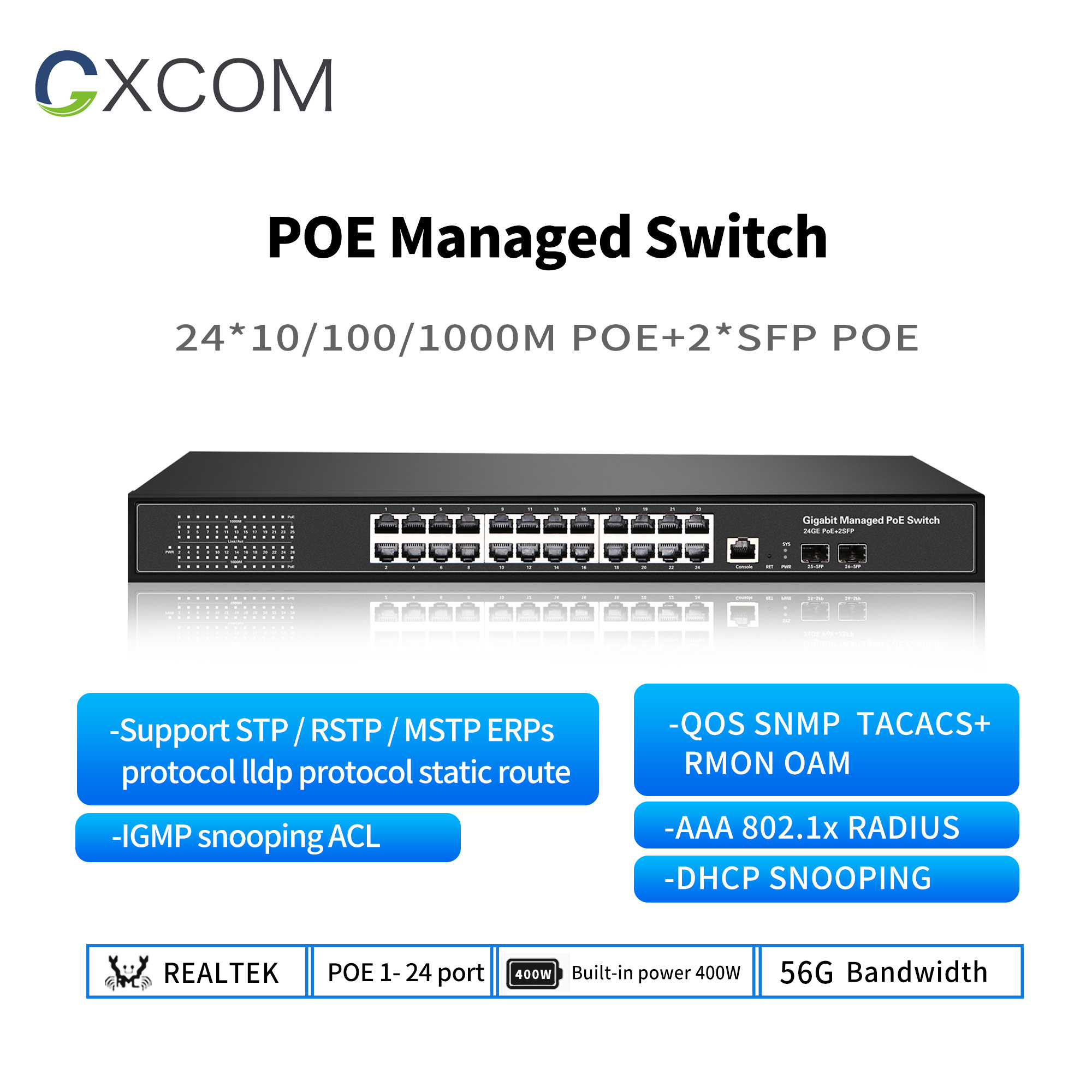 48V gigabit Ethernet switch 8 16 24 32 PoE+ port l2 managed fiber SFP uplink PoE switch for IP Camera,IP Phone