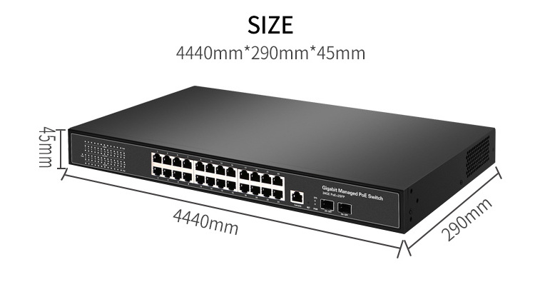 ODM 400W Gigabit IPv6 L2 L3 Managed 24 Port PoE Switch with 2X1G SFP Slots