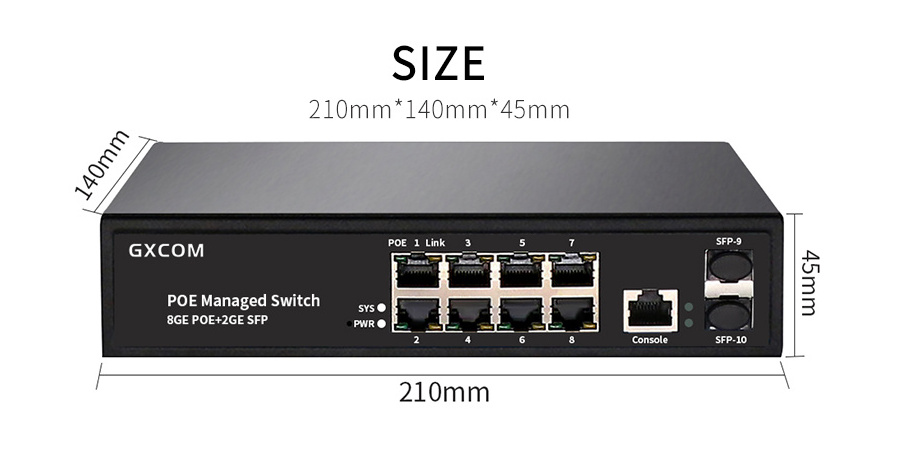 L2 managed Network switch IEEE802.3 af/at VLAN SNMP 8 Ports Full Gigabit PoE Switch for IP Camera