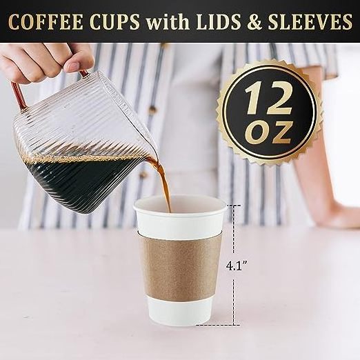 Wholesale 8Oz 12Oz 16Oz 10Oz Disposable Paper Cups Customized hot Coffee  double wall paper cups With lids for hot drinks