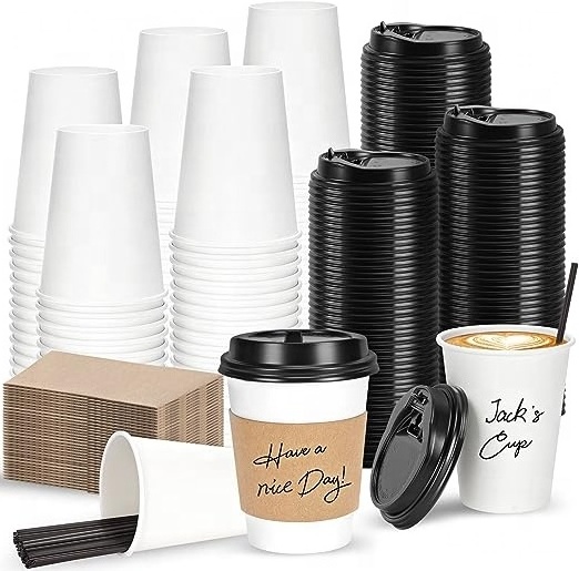 Wholesale 8Oz 12Oz 16Oz 10Oz Disposable Paper Cups Customized hot Coffee  double wall paper cups With lids for hot drinks