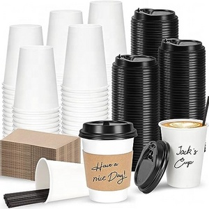 Wholesale 8Oz 12Oz 16Oz 10Oz Disposable Paper Cups Customized hot Coffee  double wall paper cups With lids for hot drinks