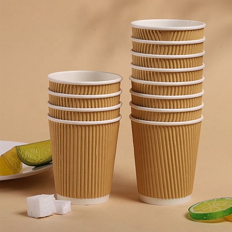 High Quality 3 Layer Black Craft Paper disposable insulated 2 layer Printed ripple double wall red paper cup with lid