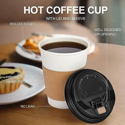 Wholesale 8Oz 12Oz 16Oz 10Oz Disposable Paper Cups Customized hot Coffee  double wall paper cups With lids for hot drinks