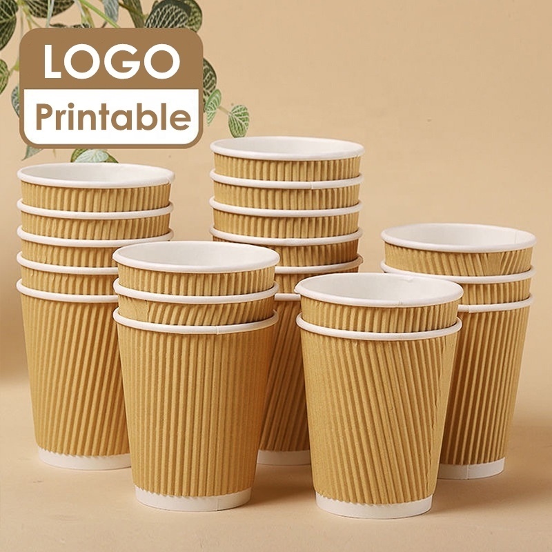 High Quality 3 Layer Black Craft Paper disposable insulated 2 layer Printed ripple double wall red paper cup with lid