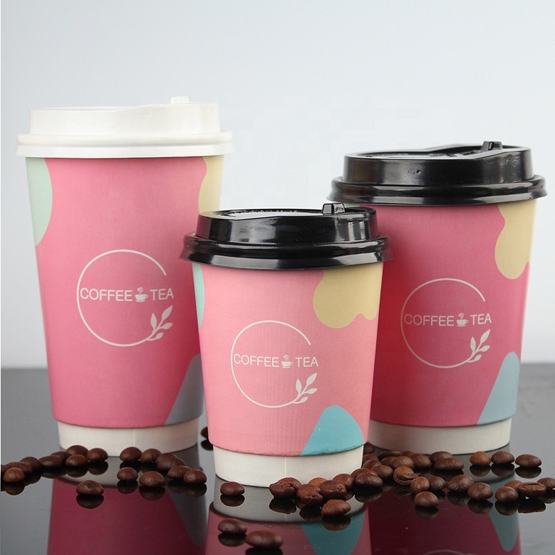 Eco Friendly disposable custom Print 8 12 16oz Take Away Double Wall paper Coffee Cup with Lids